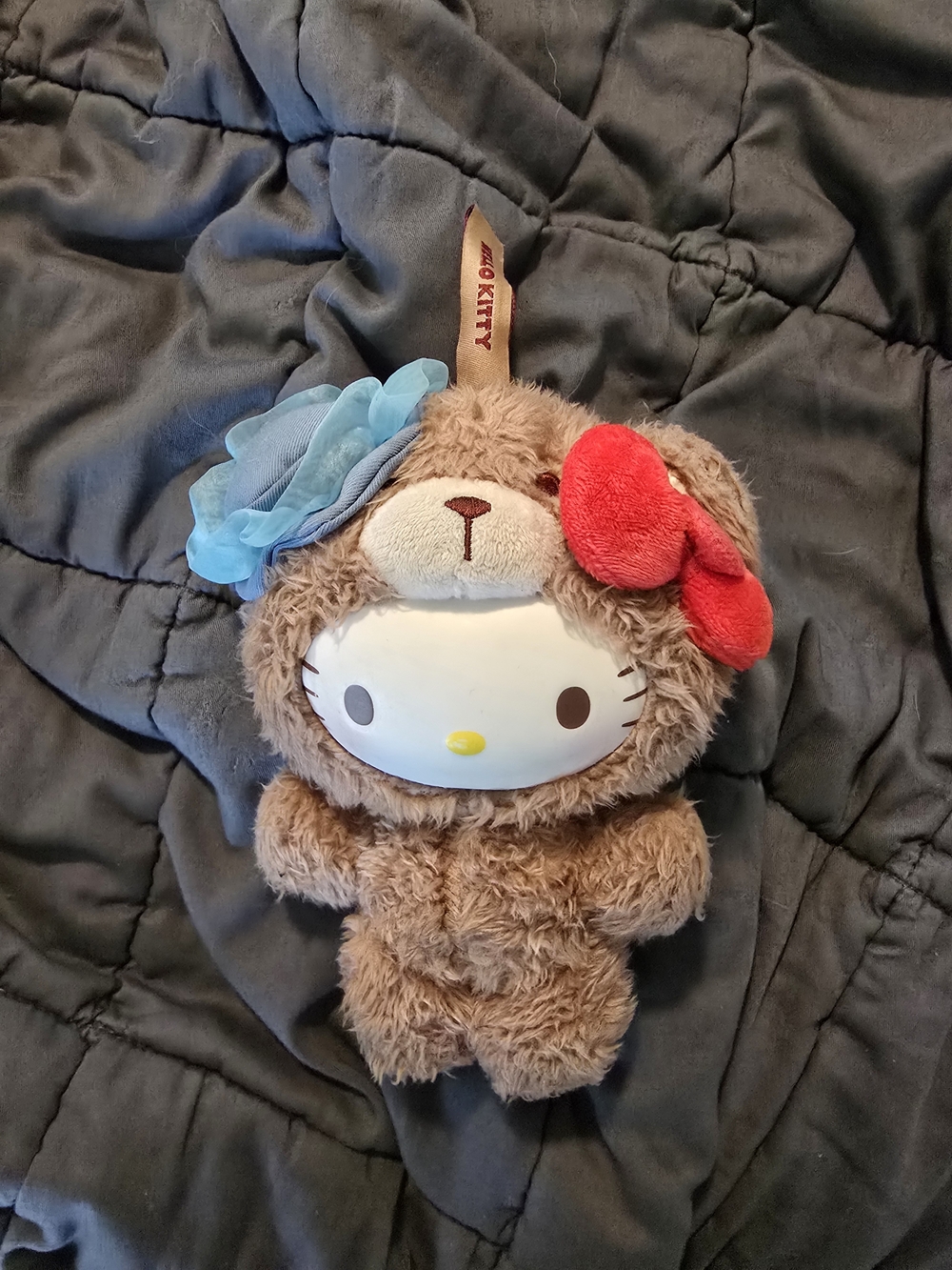 Hello Kitty Plush in Brown with Red Bow and Blue Flower - Picture 3 of 3